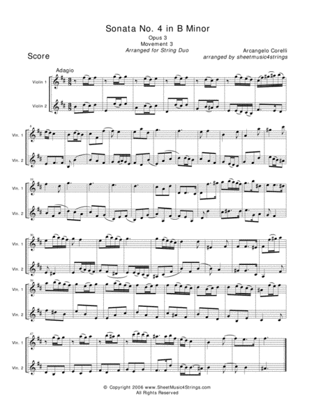 Free Sheet Music Corelli A Sonata No 4 Mvt 3 For Two Violins