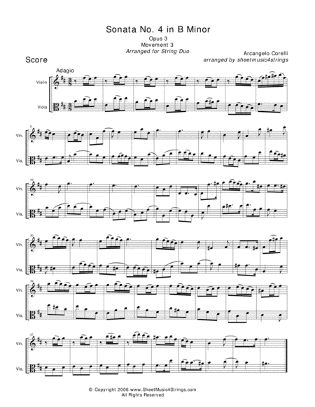 Free Sheet Music Corelli A Sonata No 4 Mvt 3 For Violin And Viola