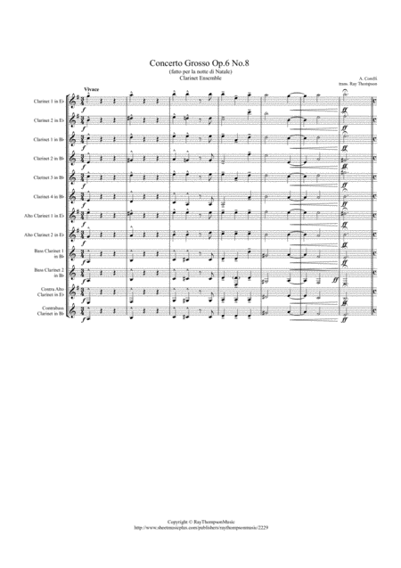 Free Sheet Music Corelli Concerto Grosso Op 6 No 8 Christmas Concerto Complete Clarinet Ensemble