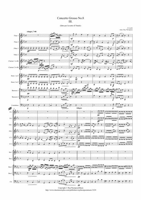 Free Sheet Music Corelli Concerto Grosso Op 6 No 8 Christmas Concerto Mvt Iii Adagio Allegro Adagio Symphonic Wind