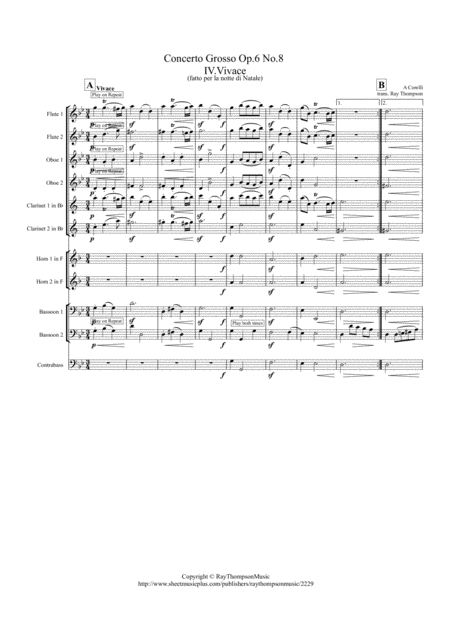 Free Sheet Music Corelli Concerto Grosso Op 6 No 8 Christmas Concerto Mvt Iv Vivace Symphonic Wind