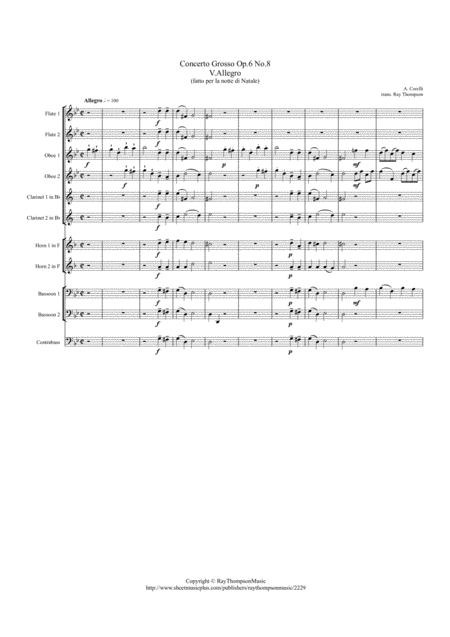 Free Sheet Music Corelli Concerto Grosso Op 6 No 8 Christmas Concerto Mvt V Allegro Symphonic Wind