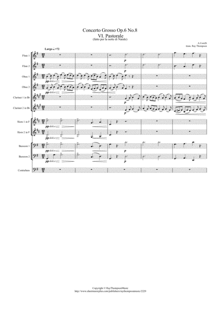 Free Sheet Music Corelli Concerto Grosso Op 6 No 8 Christmas Concerto Mvt Vi Pastorale Symphonic Wind