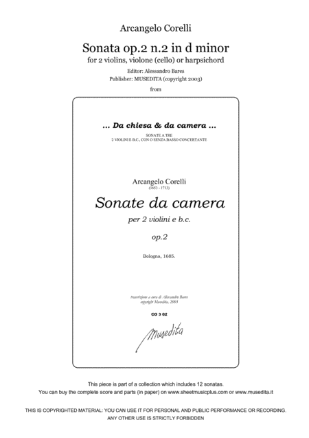 Free Sheet Music Corelli Sonata Op 2 N 2 In D Minor