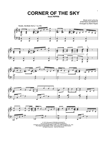Corner Of The Sky From Pippin Arr Mark Hayes Sheet Music