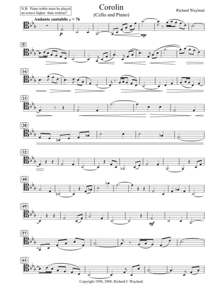 Corolin Rhapsody Cello Part Sheet Music