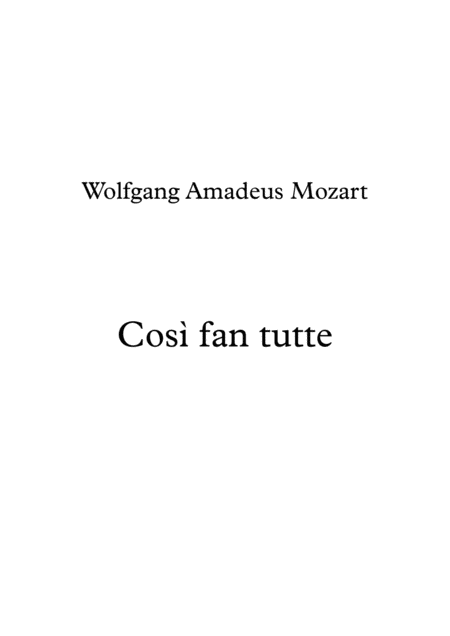 Cosi Fan Tutte Overture For String Quartet Sheet Music