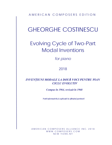 Costinescu Evolving Cycle Of Two Part Modal Inventions Sheet Music