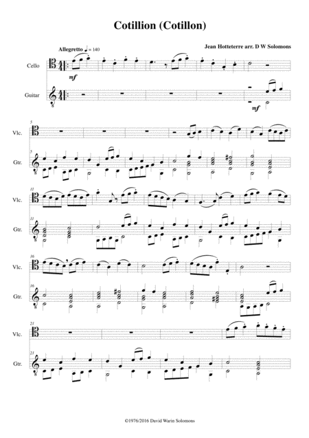 Cotillion Cotillon For Cello And Guitar Sheet Music