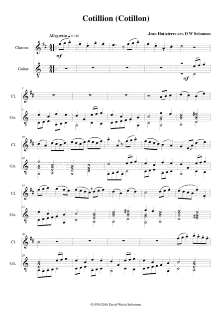 Cotillion Cotillon For Clarinet And Guitar Sheet Music