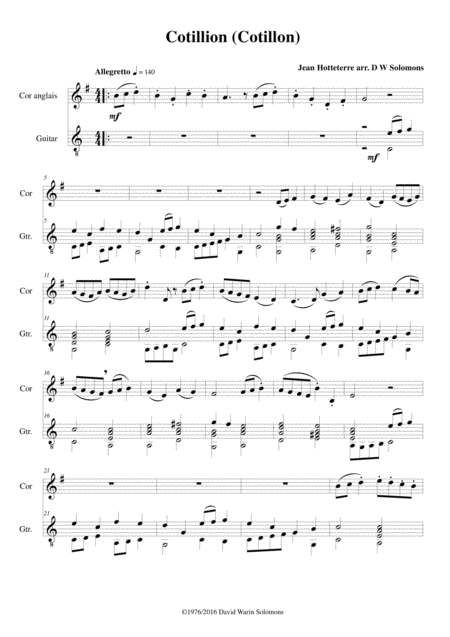 Cotillion Cotillon For Cor Anglais And Guitar Sheet Music