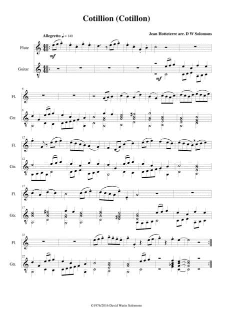 Free Sheet Music Cotillion Cotillon For Flute And Guitar