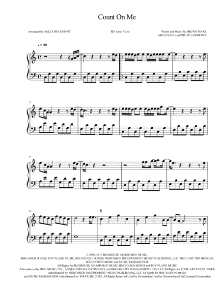 Count On Me Bruno Mars Easy Piano Sheet Music