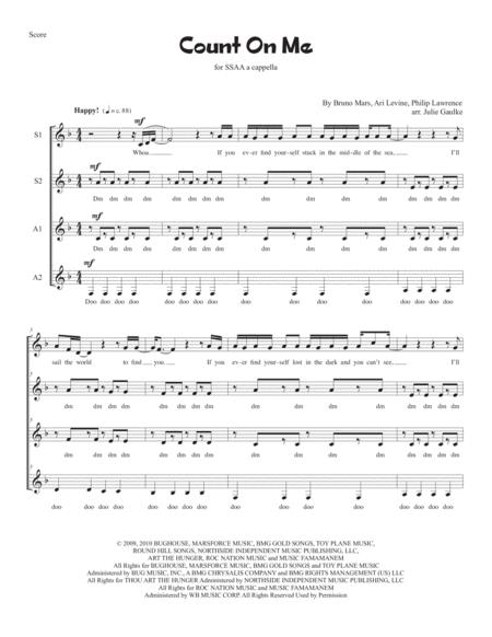 Count On Me Bruno Mars For Ssaa A Cappella Sheet Music