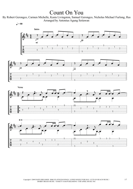 Free Sheet Music Count On You Big Time Rush Fingerstyle Guitar Solo