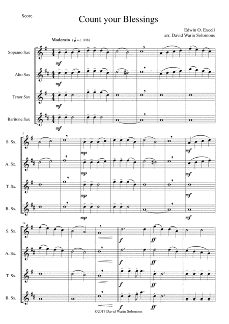 Count Your Blessings For Saxophone Quartet Sheet Music