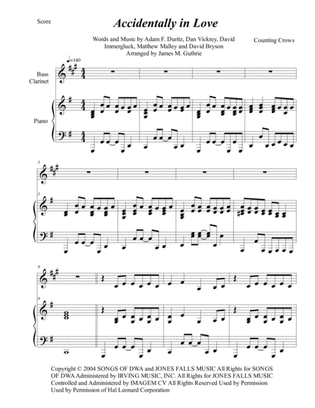 Free Sheet Music Counting Crows Accidentally In Love For Bass Clarinet Piano