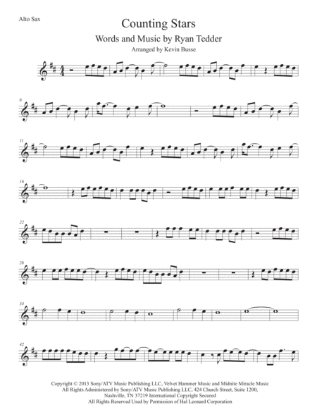 Counting Stars Alto Sax Sheet Music