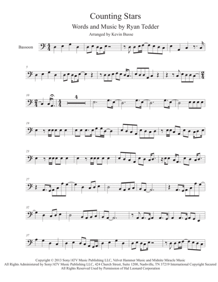 Counting Stars Easy Key Of C Bassoon Page 1