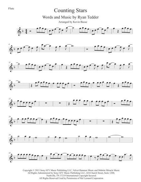 Counting Stars Flute Sheet Music