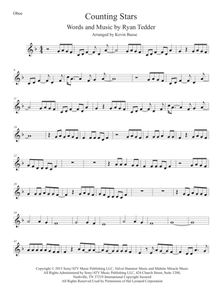 Counting Stars Oboe Sheet Music