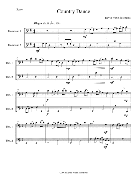 Free Sheet Music Country Dance For 2 Trombones