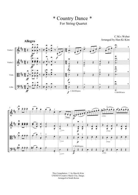 Country Dance For String Quartet Sheet Music