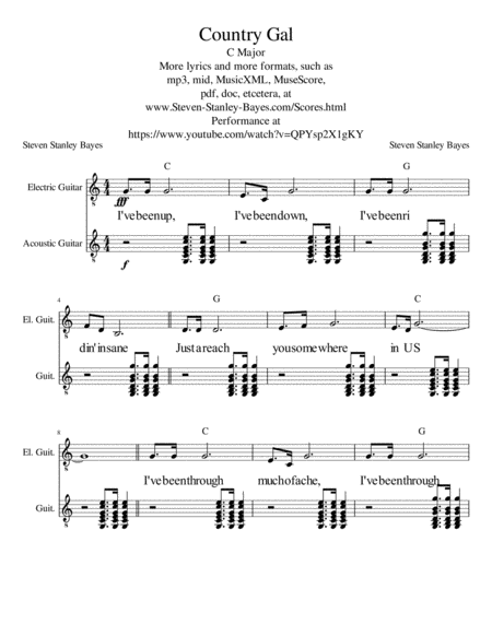 Free Sheet Music Country Gal