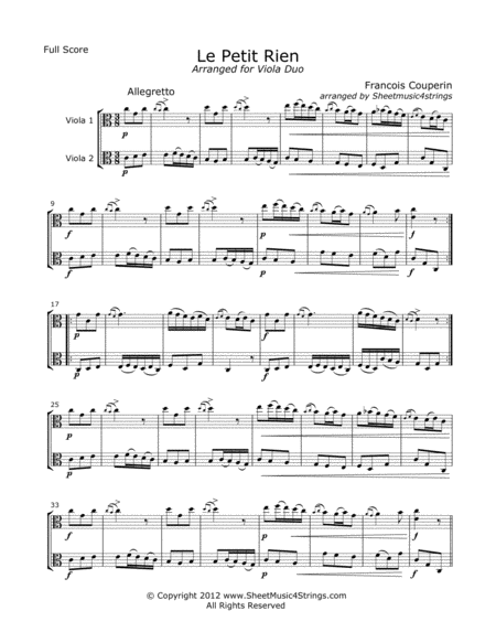 Couperin F Le Petit Rien For Two Violas Sheet Music