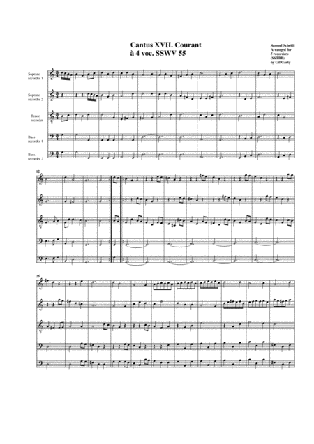 Free Sheet Music Courant Sswv 55 Arrangement For 5 Recorders