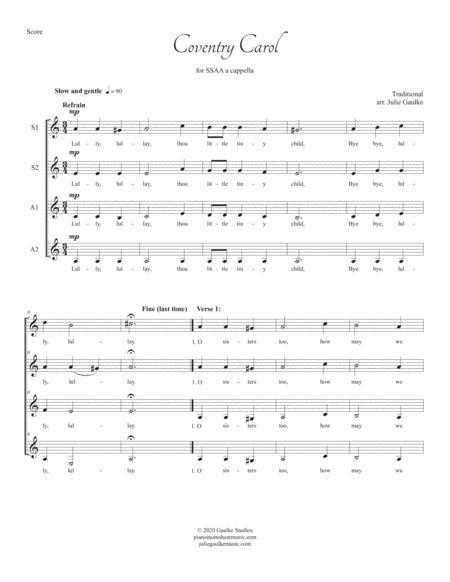 Free Sheet Music Coventry Carol For Ssaa A Cappella