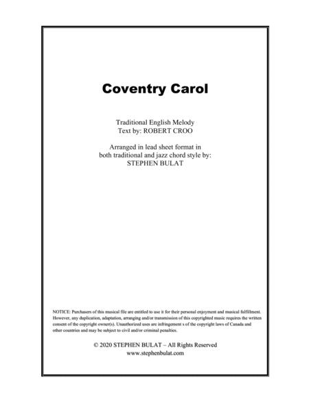 Coventry Carol Lead Sheet Arranged In Traditional And Jazz Style Key Of Am Sheet Music