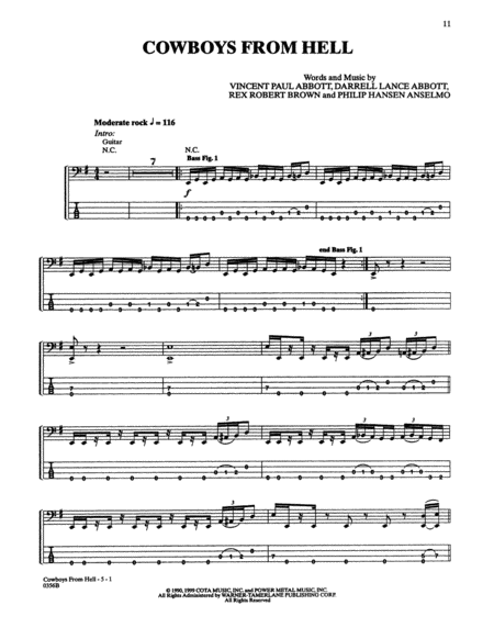 Cowboys From Hell Sheet Music
