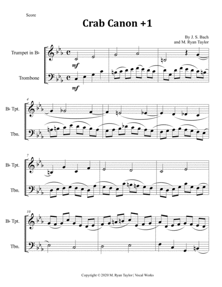 Crab Canon 1 For Brass Trio Trumpet Trombone Tuba By Js Bach M Ryan Taylor Sheet Music
