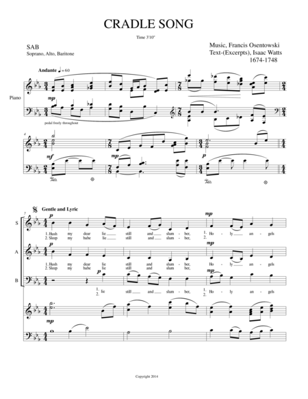 Free Sheet Music Cradle Song Sab