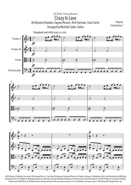 Crazy In Love String Quartet Sheet Music