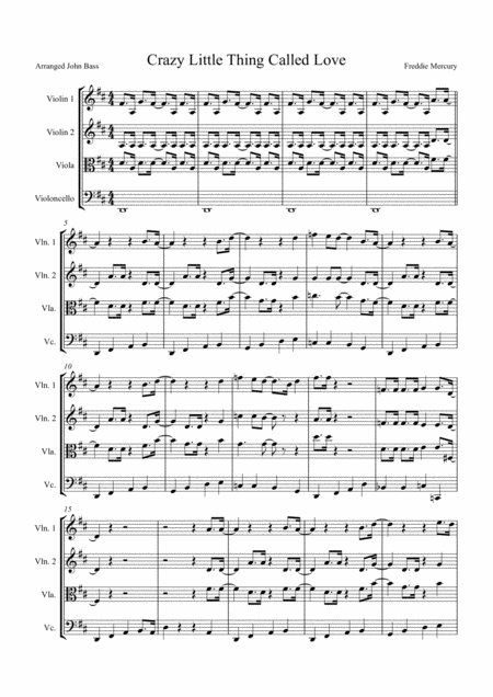 Free Sheet Music Crazy Little Thing Called Love By Queen Arranged For String Quartet