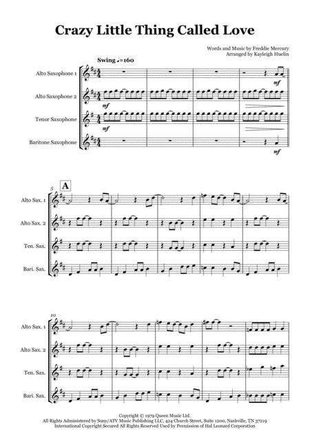 Crazy Little Thing Called Love By Queen Saxophone Quartet Aatb Sheet Music