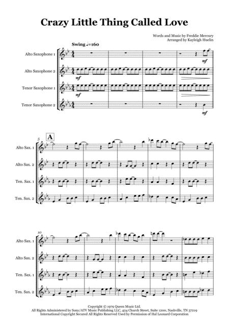 Crazy Little Thing Called Love By Queen Saxophone Quartet Aatt Sheet Music