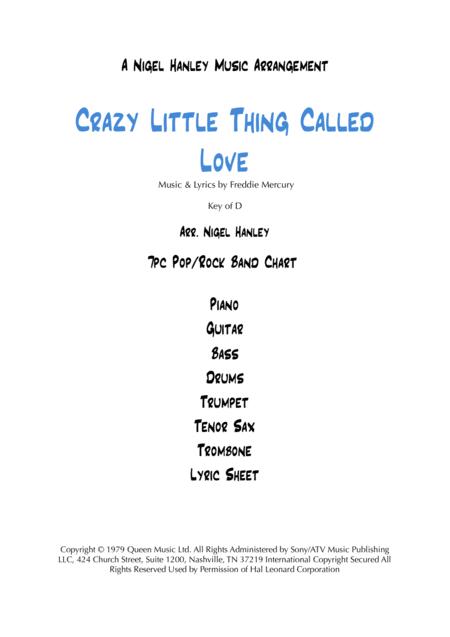 Crazy Little Thing Called Love D 7pc Pop Band Chart Sheet Music