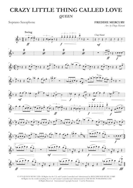 Crazy Little Thing Called Love For Saxophone Quartet Sheet Music