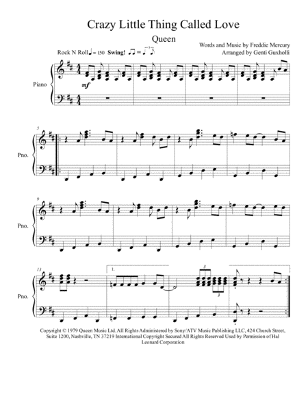 Crazy Little Thing Called Love Piano Solo Sheet Music