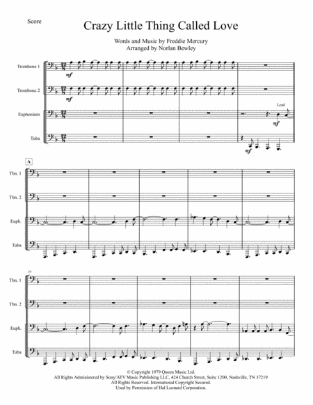 Free Sheet Music Crazy Little Thing Called Love Tuba Euphonium Quartet