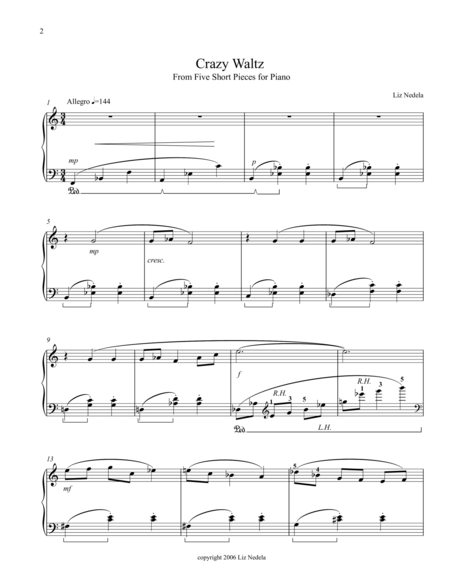 Free Sheet Music Crazy Waltz From Five Short Pieces For Piano