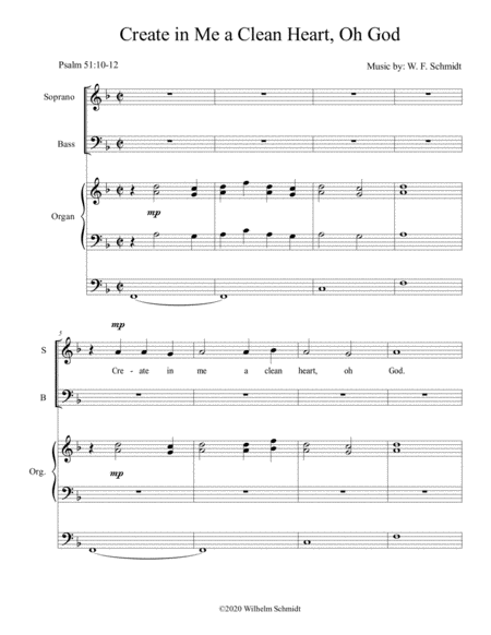 Free Sheet Music Create In Me A Clean Heart Oh God