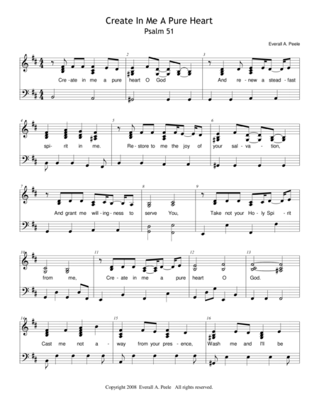 Free Sheet Music Create In Me A Pure Heart Psalm 51