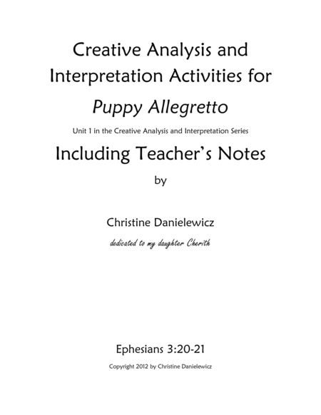 Creative Analysis And Interpretation Activities For Puppy Allegretto Sheet Music