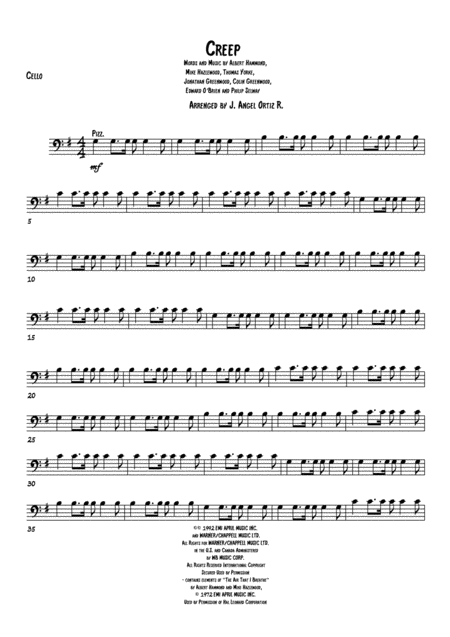 Creep For String Quartet Cello Part Sheet Music