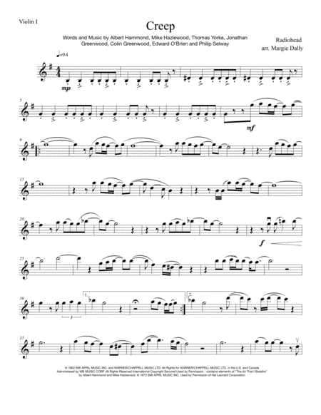 Creep For String Quartet Sheet Music