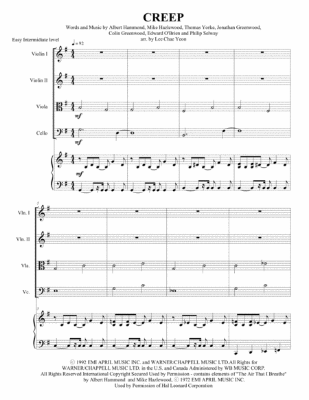 Creep Piano Quintet Sheet Music